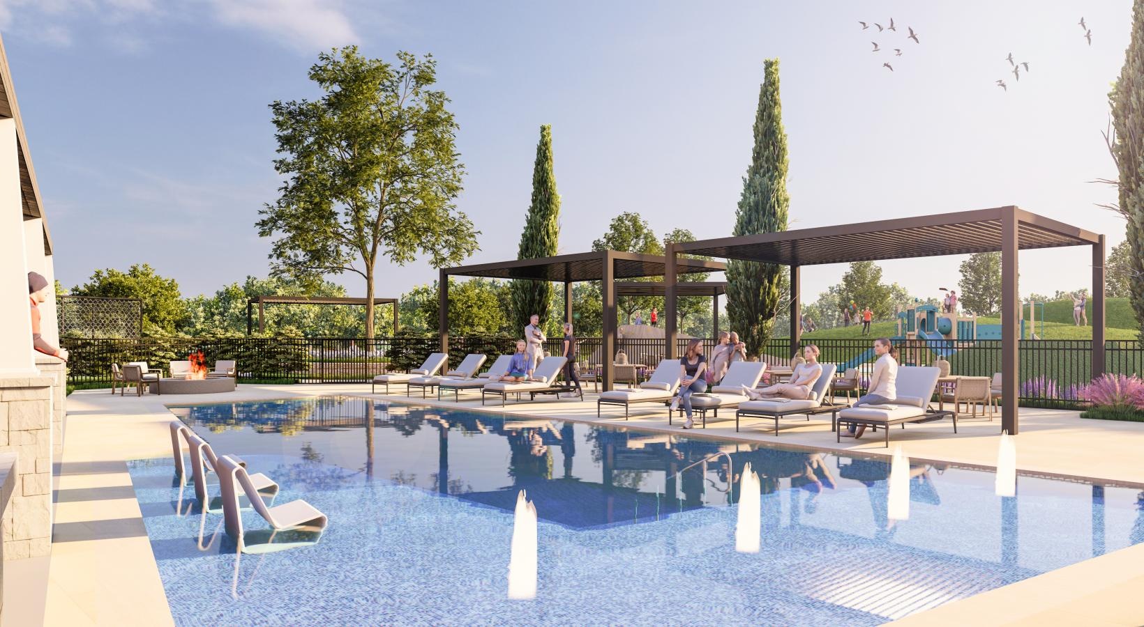 a pool with people sitting in it