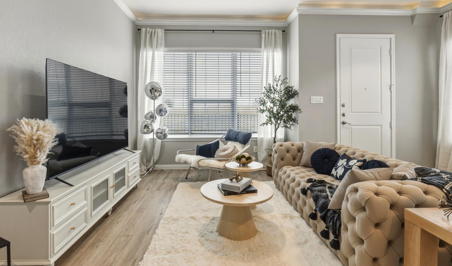 a living room with a couch and a coffee table